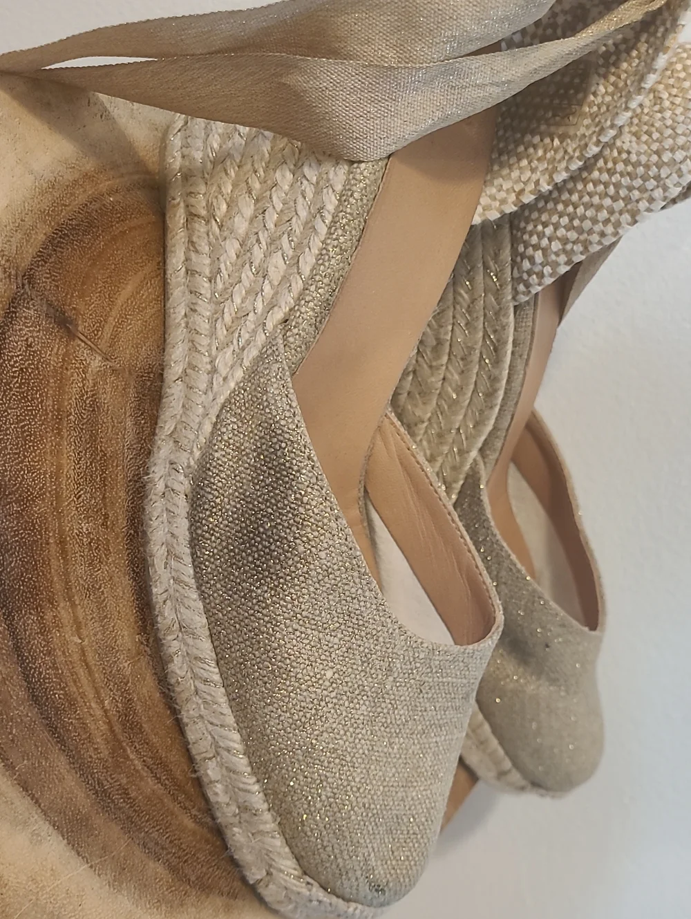 Castaner Sparkle Espadrille Wedge Sandals in Champagne